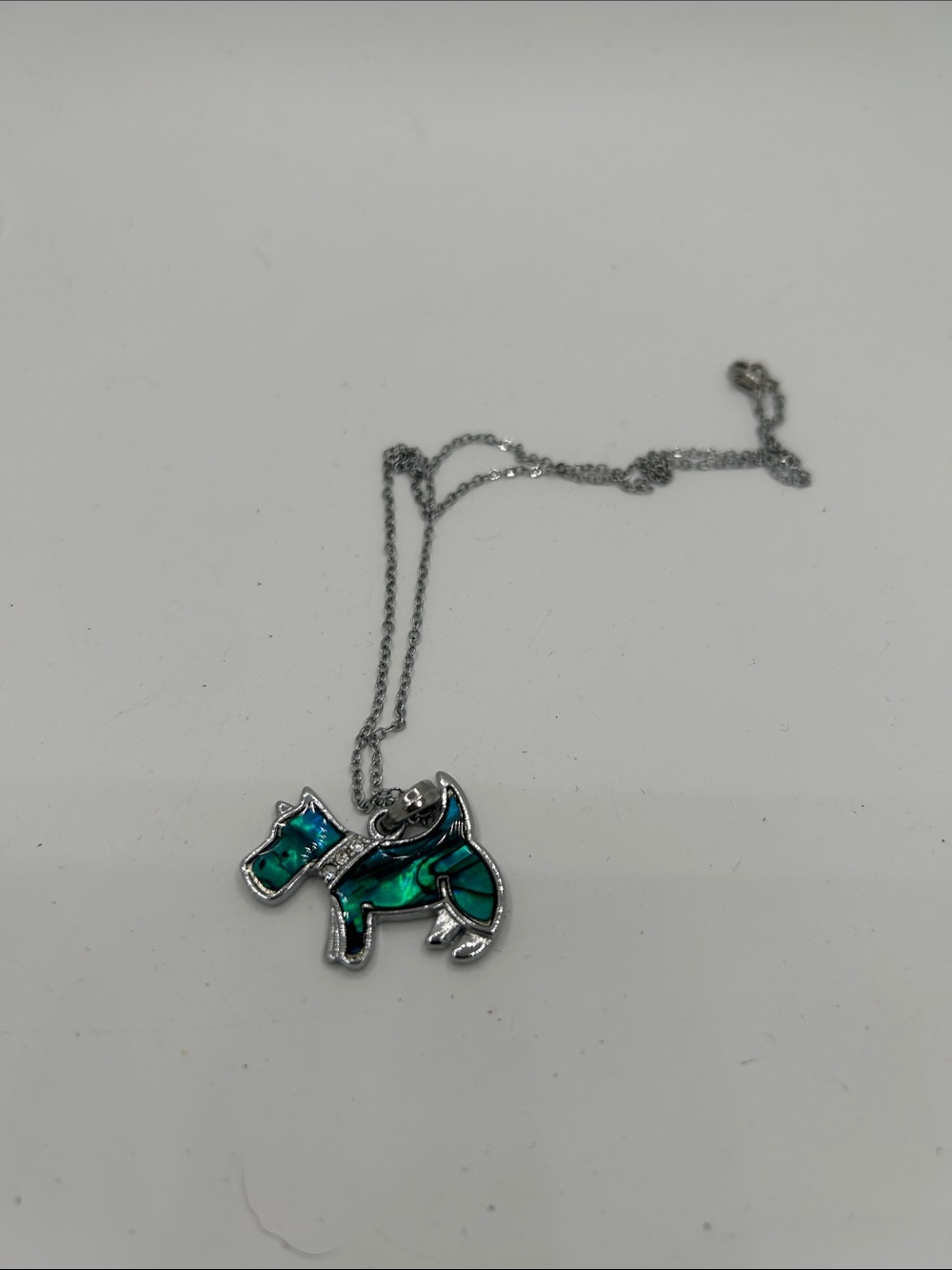 Sterling Silver Australian Mosaic Opal Scottie Dog Pendant Necklace 925